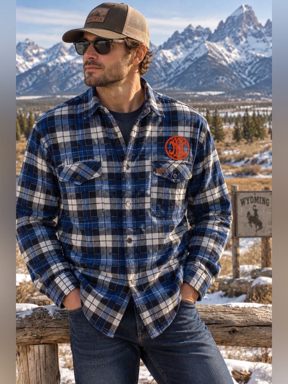 Orvis Men’s XL Blue Plaid Flannel Shirt NWT Orange Graphic Fall Winter